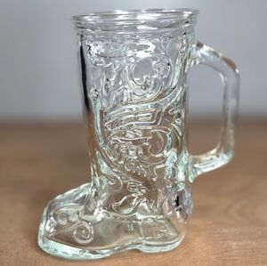 Cowboy Boot Mug Beer Stein Clear Glass 6" Das BOOT 12oz Decorative Cup
